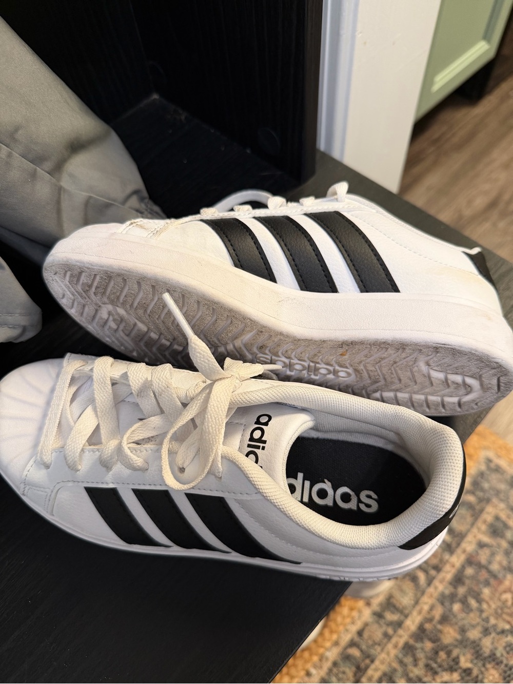 adidas Kids White Sneakers with Black Stripes